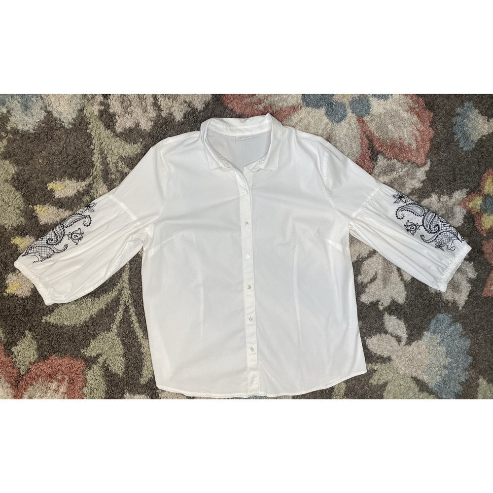 J Jill Blouse Women’s Large White & Black Paisley Bohemian Career Button Down - Picture 11 of 13